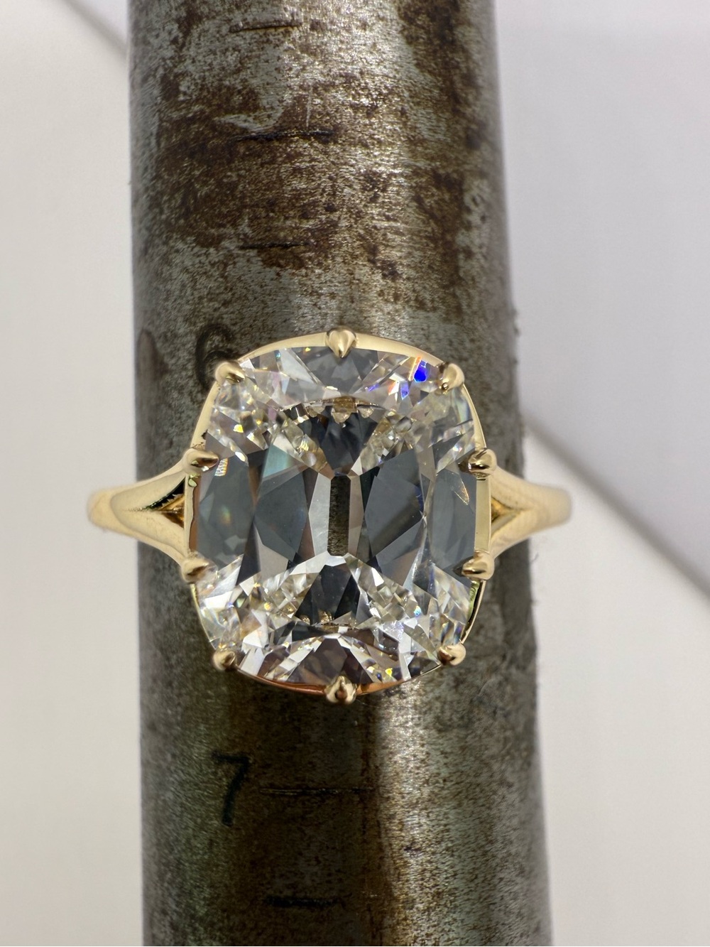 3.02 carat F VS1 old mine cut diamond solitaire split shank engagement ring